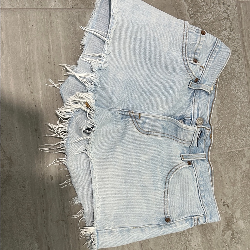 Levi's Light Blue Frayed Denim Shorts sz 27